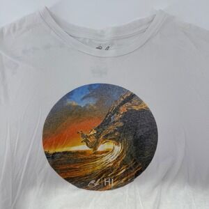 CF Hawaii Graphic Long Sleeve T Shirt Wave Surfer White‎ Size L